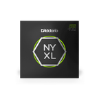 D'Addario NYXL45125 5-string bass guitar strings set with 45-125 gauge, shown in a close-up image of the strings.