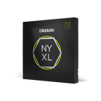 D'Addario NYXL 5-string bass guitar strings, gauge 45-125, showing the packaging and strings ready for installation.