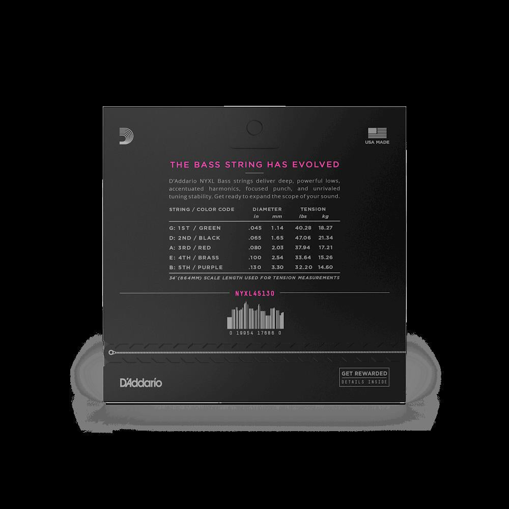 D'Addario NYXL45130 45-130 Light 5-String Bass Guitar Strings