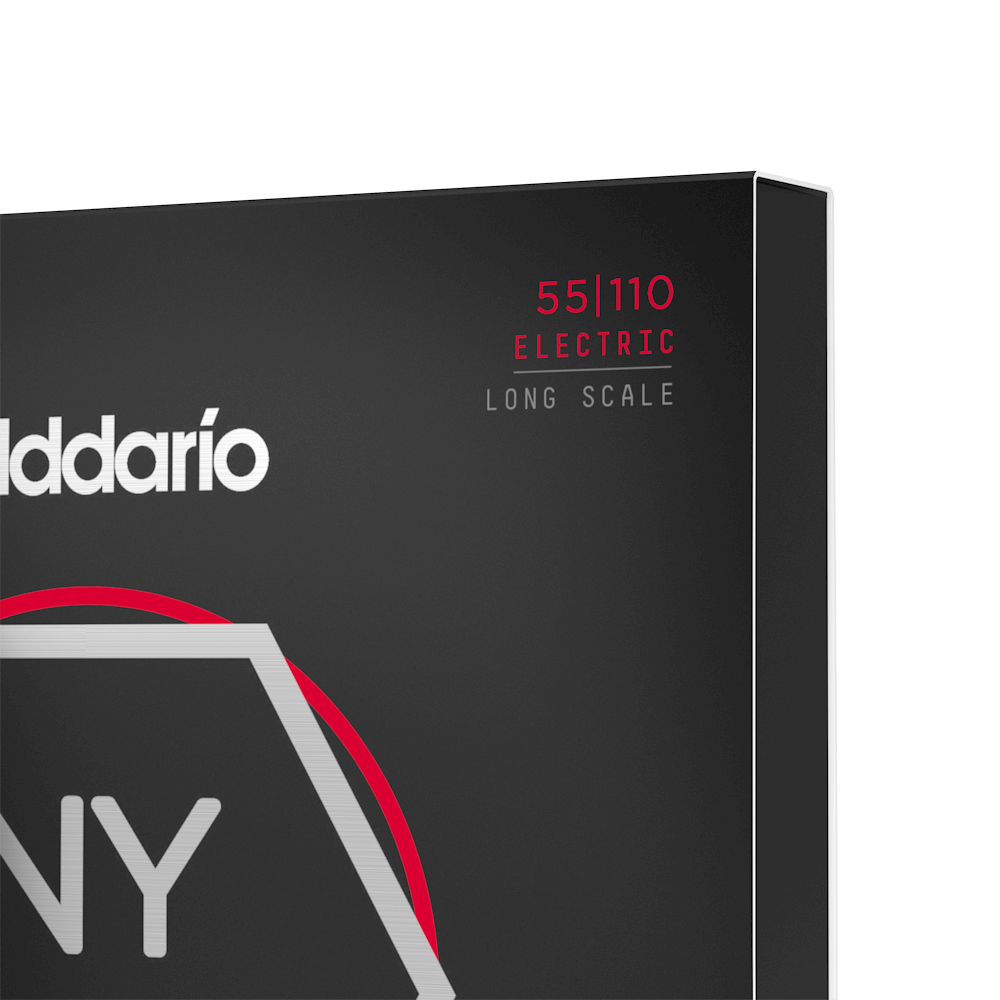 D'Addario NYXL Nickel Wound Bass Guitar Strings, Medium, 55-110, long scale, shown on bass guitar