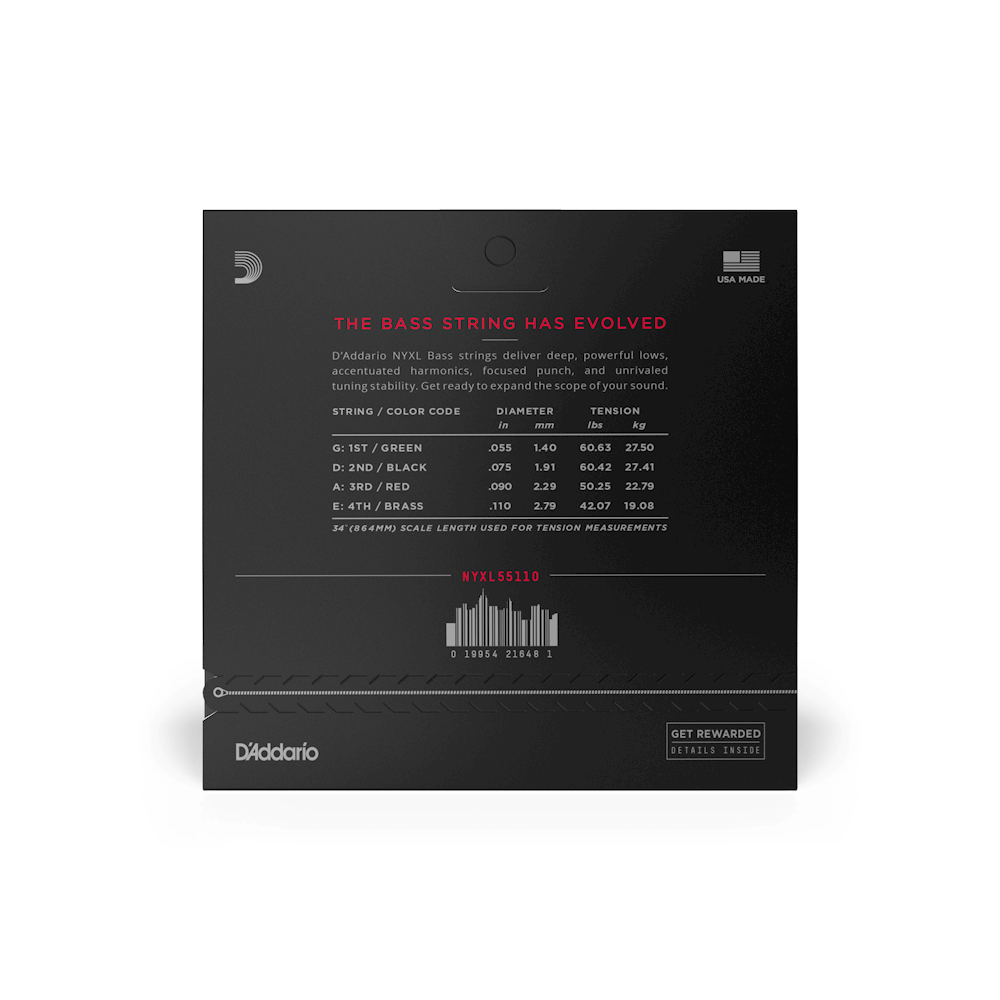 DAddario NYXL55110 Nickel Wound Bass Guitar Strings, Medium, 55-110, Long Scale