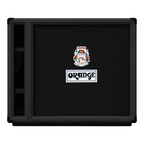 Orange OBC115C BK 1x15 bass speaker cabinet in black, showing its sturdy design and speaker grille for bass amplification.