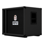 Orange OBC115C BK 1x15 bass speaker cabinet in black, featuring a sturdy design for bass amplifiers with a protective grille.