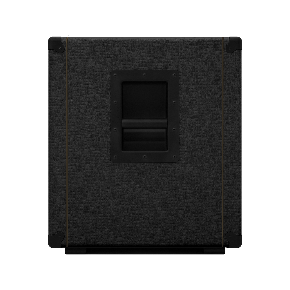 Orange OBC115C BK 1x15 bass speaker cabinet in black, showing the sturdy construction and branding for bass amplifier setups.