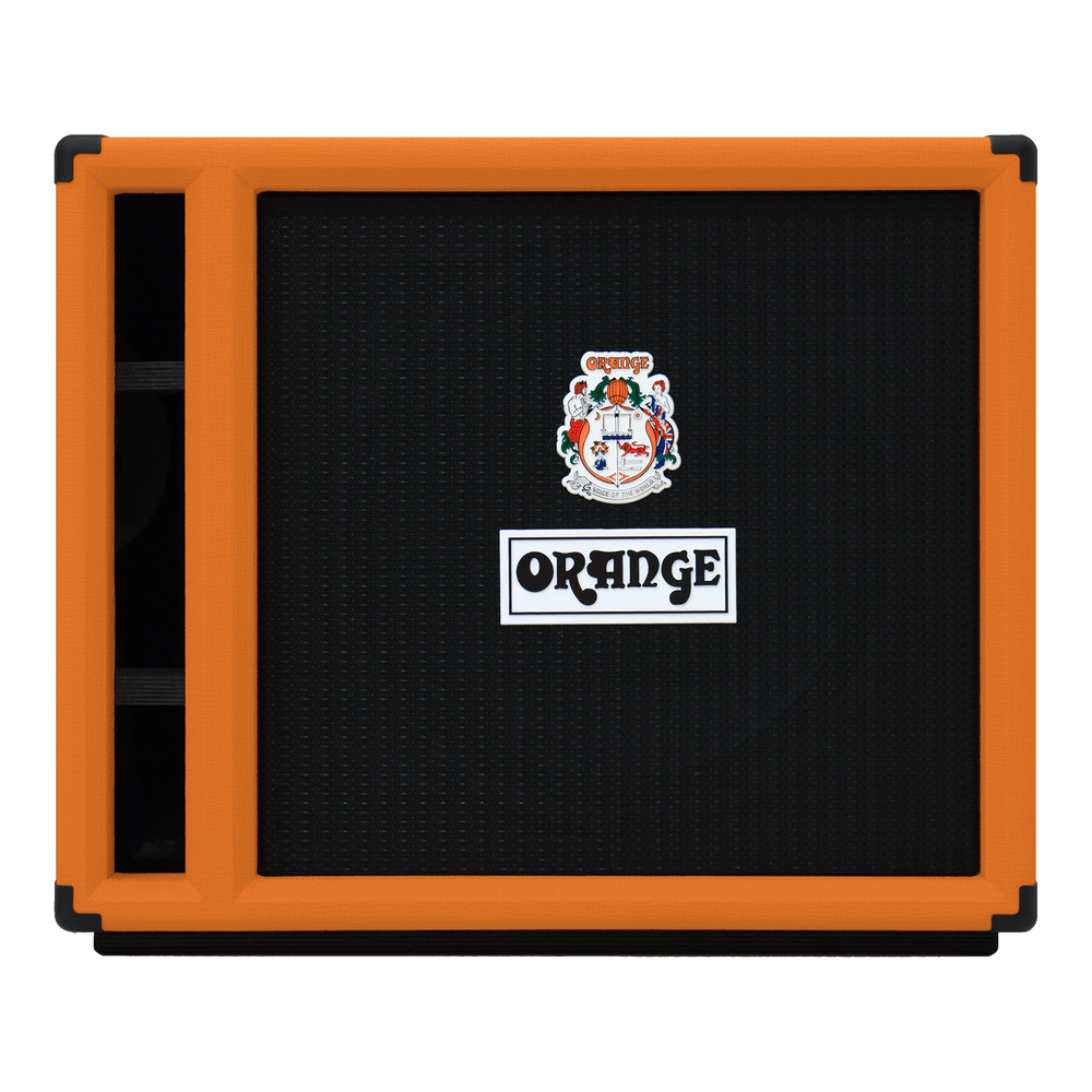 Orange OBC115C 1x15 bass speaker cabinet for bass amplifiers, featuring a large orange speaker with textured grille and sturdy construction.
