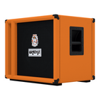 Orange OBC115C 1x15 bass speaker cabinet with orange tolex covering and metal grille for use with bass amplifiers.