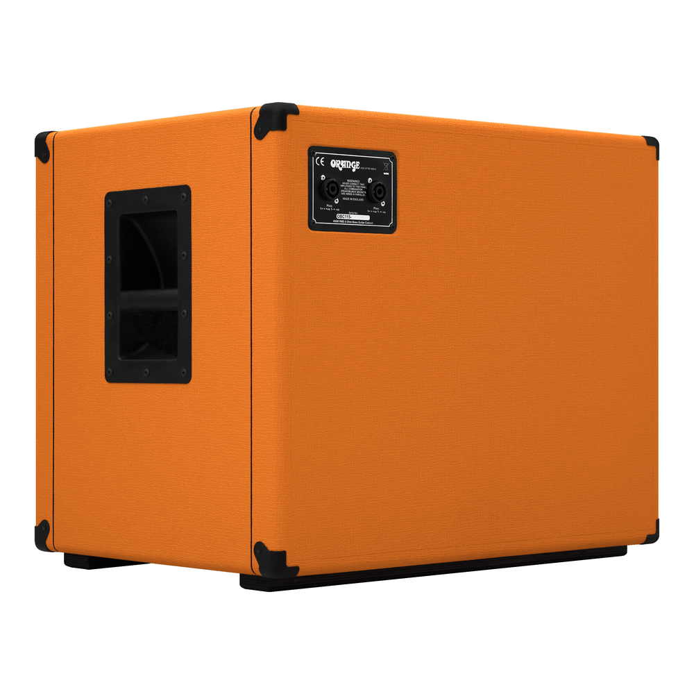 Orange OBC115C 1x15 bass speaker cabinet for bass amplifiers with a sturdy orange finish and large speaker grille.