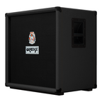 Orange OBC410C BK bass speaker cabinet in black, featuring four 10-inch speakers, for use with bass amplifiers.