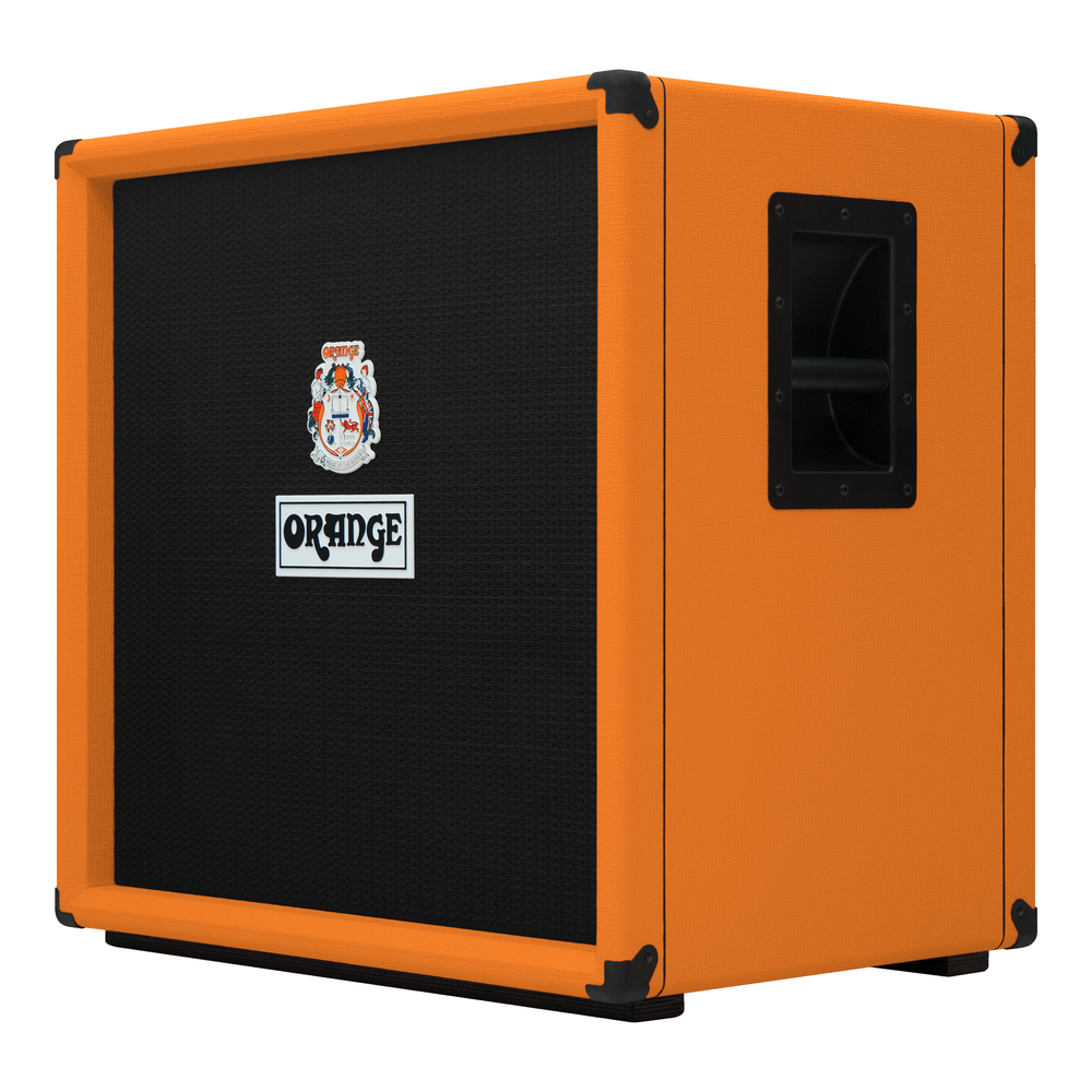 Orange OBC410C bass speaker cabinet for bass amplifiers, featuring a black grille and durable construction.