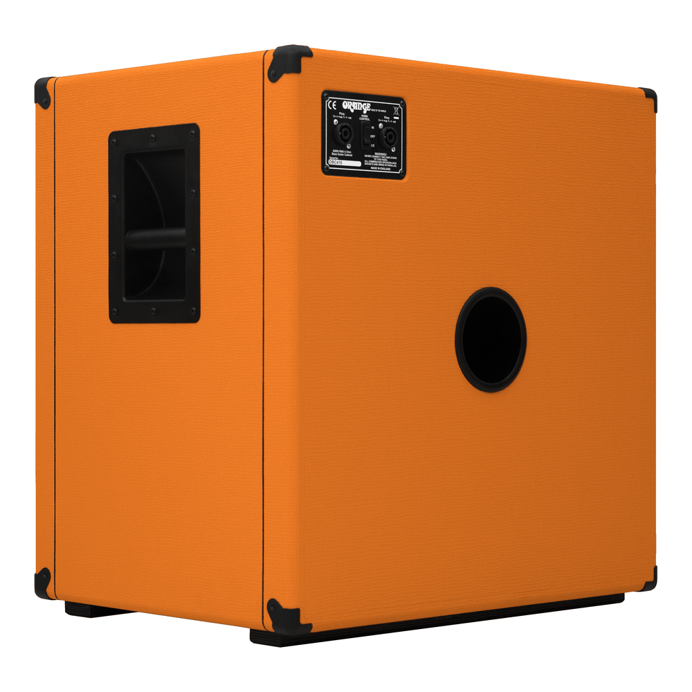 Orange OBC410C bass speaker cabinet for bass amplifiers with four 10-inch speakers, black grille, and sturdy construction.