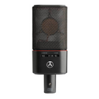 Pair of Austrian Audio OC18 studio microphones with spider mounts and stereo mounts, ideal for professional recording.