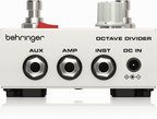 Behringer octave divider effect pedal for guitar showing controls and input jack on a black pedal with orange accents.