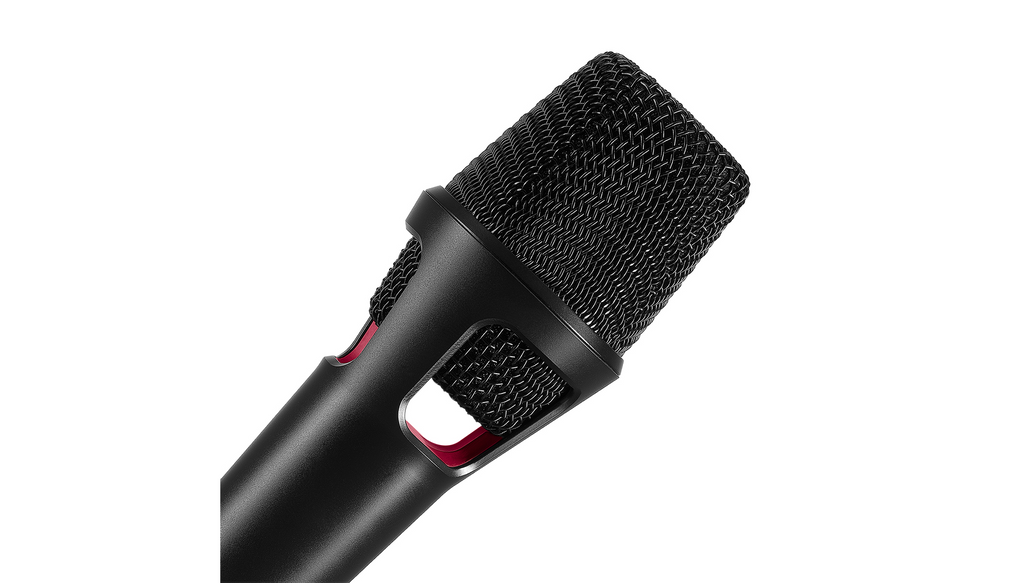 Austrian Audio OD505 active dynamic wired vocal microphone with metal grille and ergonomic handle for live performances.