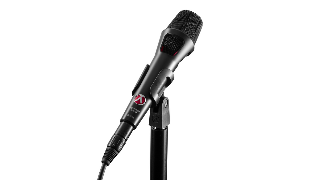 Austrian Audio OD505 active dynamic vocal microphone with wired connection, designed for live performances and vocal clarity.