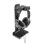 Gravity GHPHTT01B headphone stand for table top, black headphone accessories holder with sleek design, suitable for organizing headphones.