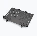 On-Stage OSMSA5000 laptop mount and accessory tray attached to a stand, with a laptop and accessories visible.