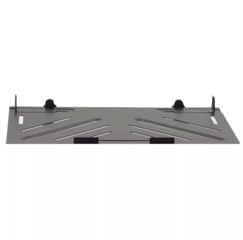 On-Stage OSMSA5000 laptop mount and accessory tray attached to a stand, designed for holding laptops and accessories during performances.