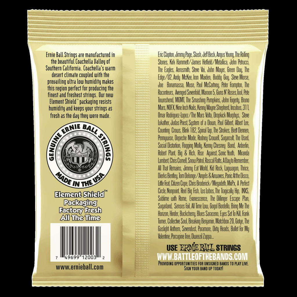 Ernie Ball Earthwood medium light 80/20 bronze acoustic guitar strings, close-up of the strings on the guitar.