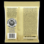 Ernie Ball Earthwood medium light 80/20 bronze acoustic guitar strings, close-up of the strings on the guitar.