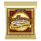 Ernie Ball Earthwood 2006 extra light 80/20 bronze acoustic guitar strings, showing a set of new strings with packaging.