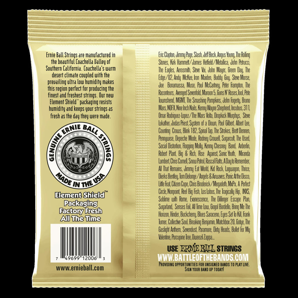 Ernie Ball Earthwood Extra Light 80/20 Bronze Acoustic Guitar Strings, showing a set of six strings on a white background.