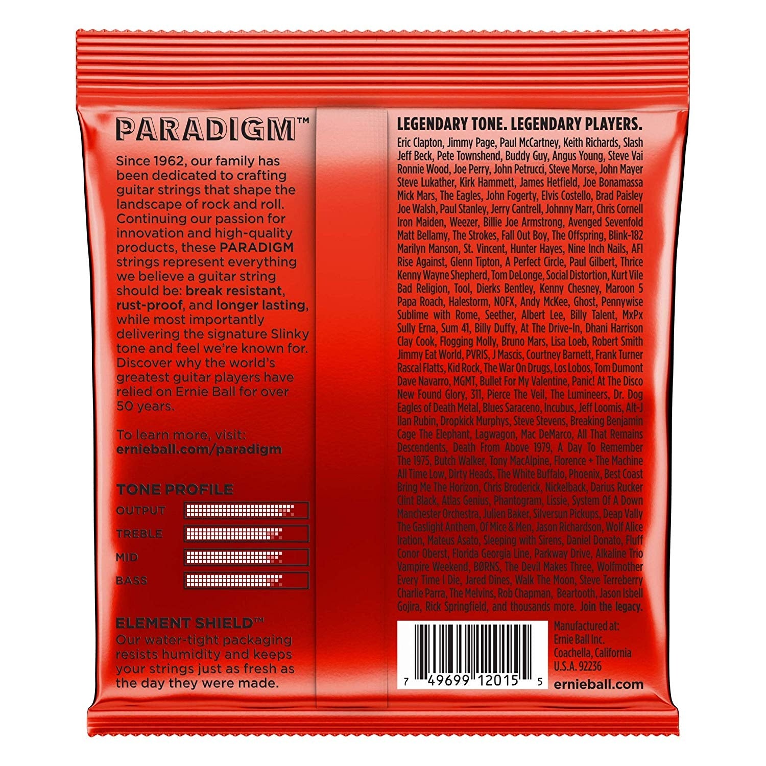 Ernie Ball Paradigm electric guitar strings set with 10-52 skinny top/heavy bottom gauge, designed for durable, high-quality sound.