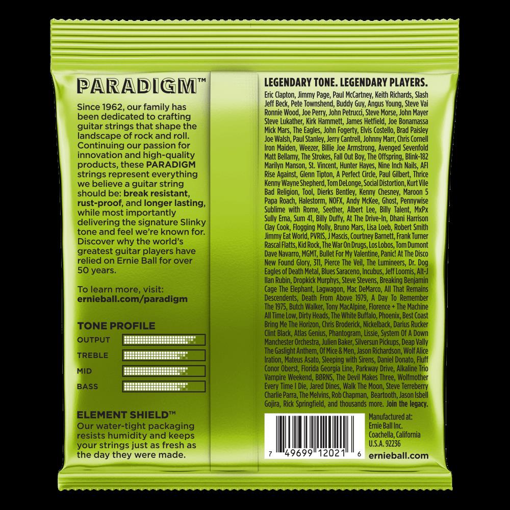 Ernie Ball Paradigm Regular Slinky electric guitar strings shown on a guitar, featuring high-quality electric strings for optimal sound.