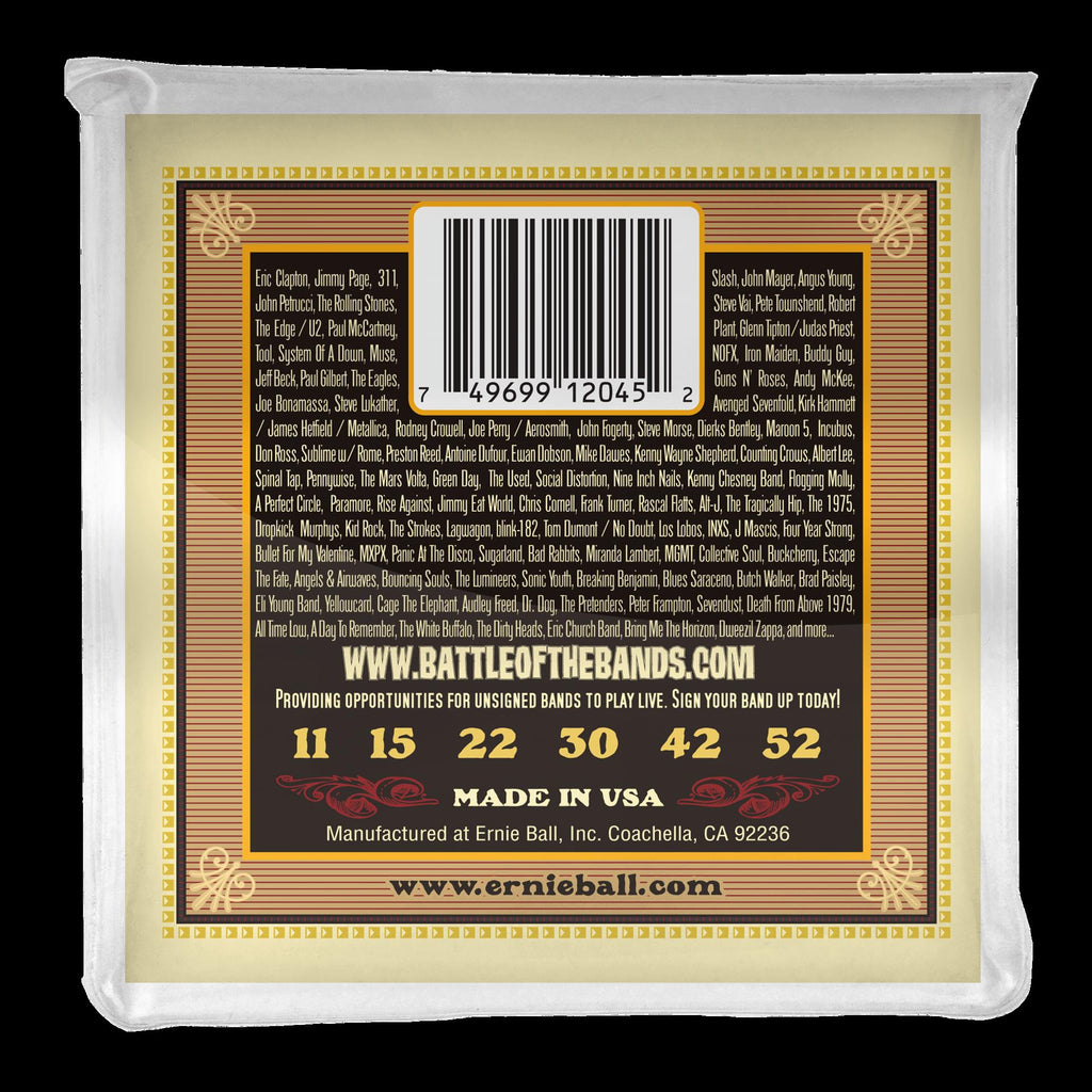 Ernie Ball Earthwood Silk & Steel acoustic guitar strings, 80/20 bronze, soft tone, six-string set, close-up of packaging and strings