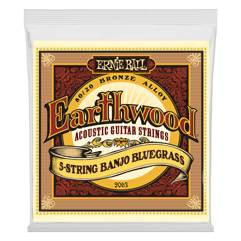 Ernie Ball Earthwood 5-string banjo with bluegrass loop end, 80/20 bronze acoustic string for folk and bluegrass instruments.