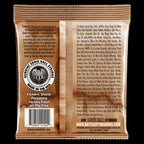 Ernie Ball Earthwood Medium Phosphor Bronze acoustic guitar strings, close-up of the set showing packaging and strings.