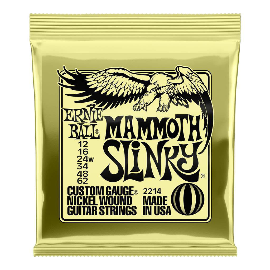 Ernie Ball Mammoth Slinky Nickel Wound Electric Guitar Strings with wound G string, ideal for electric guitar players.