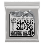 Ernie Ball John Mayer Silver Slinky electric guitar strings, 10.5-47 gauge, shown on a guitar for vibrant sound and playability.