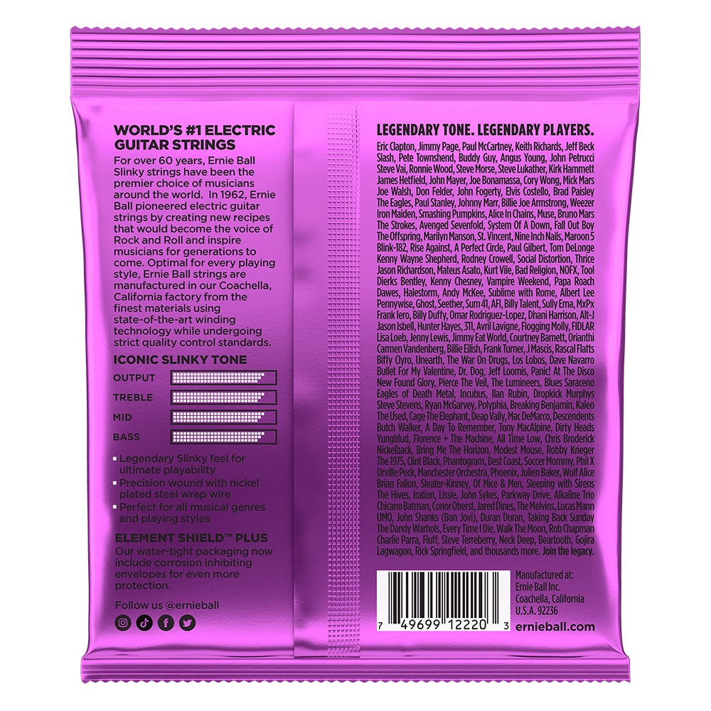 Ernie Ball Power Slinky Nickel Wound Electric Guitar Strings, standard guitar string set on a plain background.