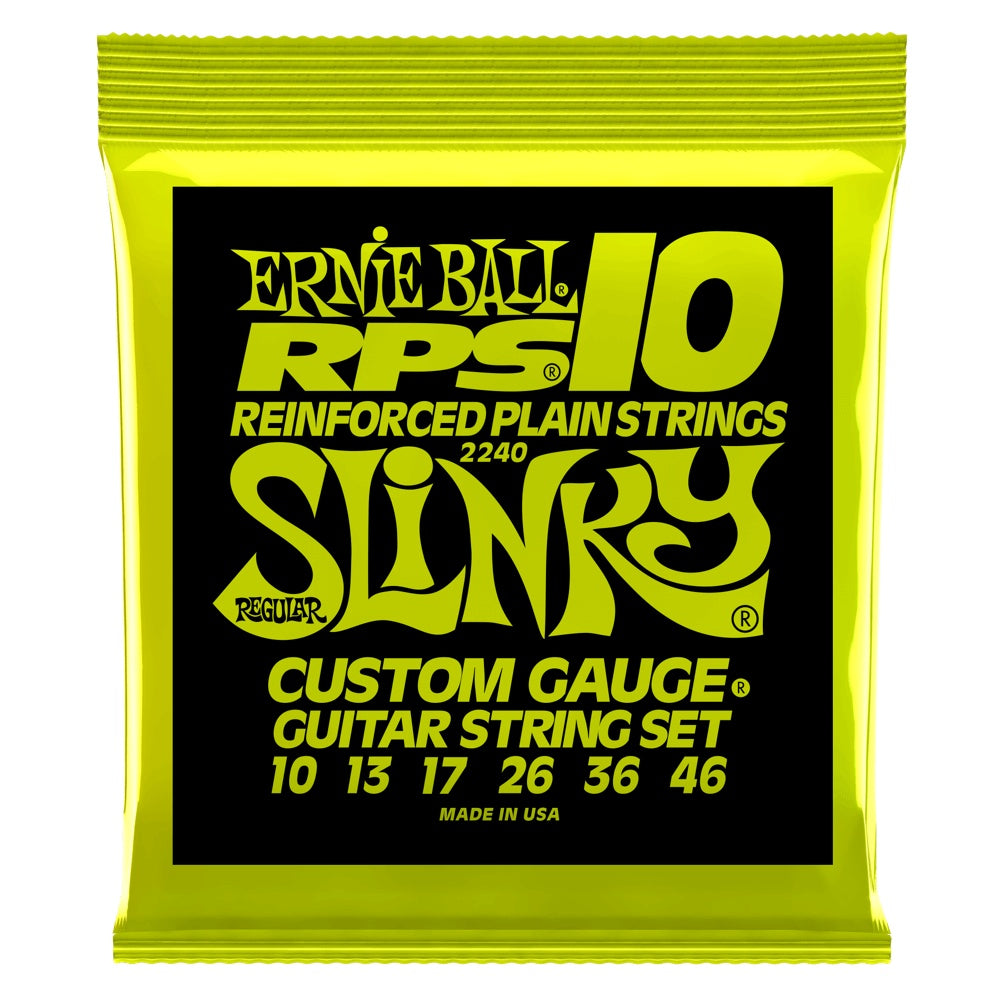 Ernie Ball 2240 Regular Slinky RPS nickel wound electric guitar strings on a guitar.