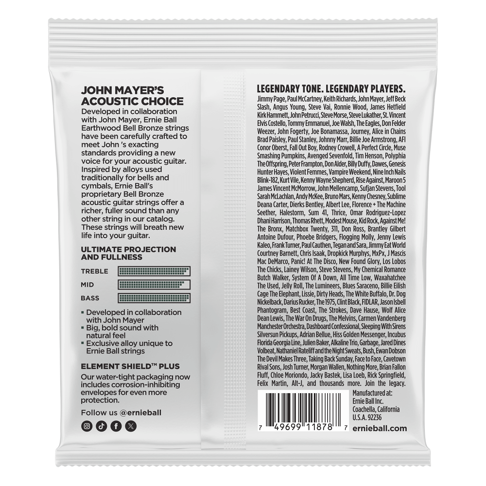 Ernie Ball Medium Earthwood Bell Bronze Acoustic Guitar Strings 13-56