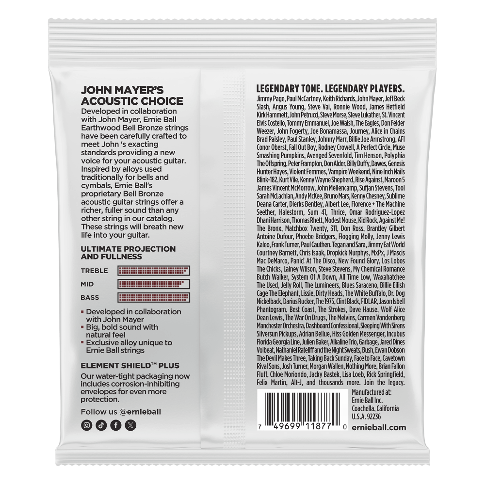 Ernie Ball Medium Light Earthwood Bell Bronze Acoustic Guitar Strings 12-54