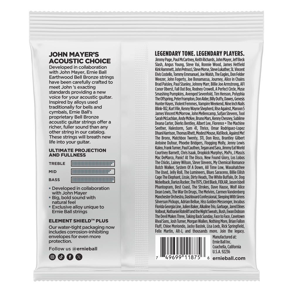 Ernie Ball Light Earthwood Bell Bronze Acoustic Guitar Strings 11-52