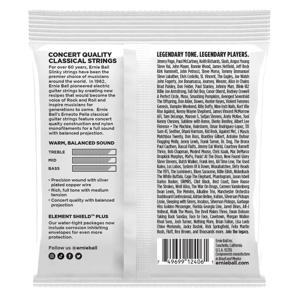 Ernie Ball Ernesto Palla nylon classical guitar strings in black and silver, designed for smooth play and rich tone.