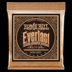 Ernie Ball 2550 Everlast extra light coated phosphor bronze acoustic guitar strings, close-up view of the strings on a guitar