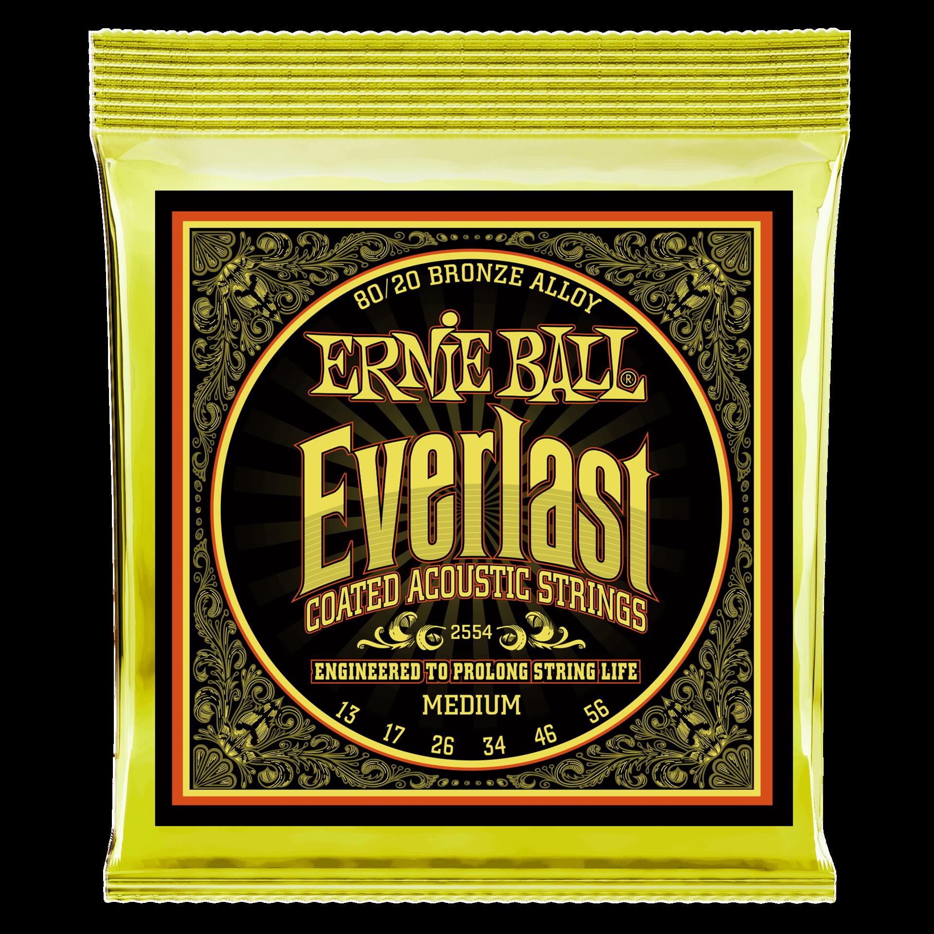 Ernie Ball 2554 Everlast Medium Coated 80 20 Bronze Acoustic Guitar Strings