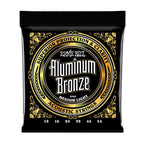 Ernie Ball 2566 medium light aluminum bronze acoustic guitar strings shown on a guitar, designed for rich sound and durability.