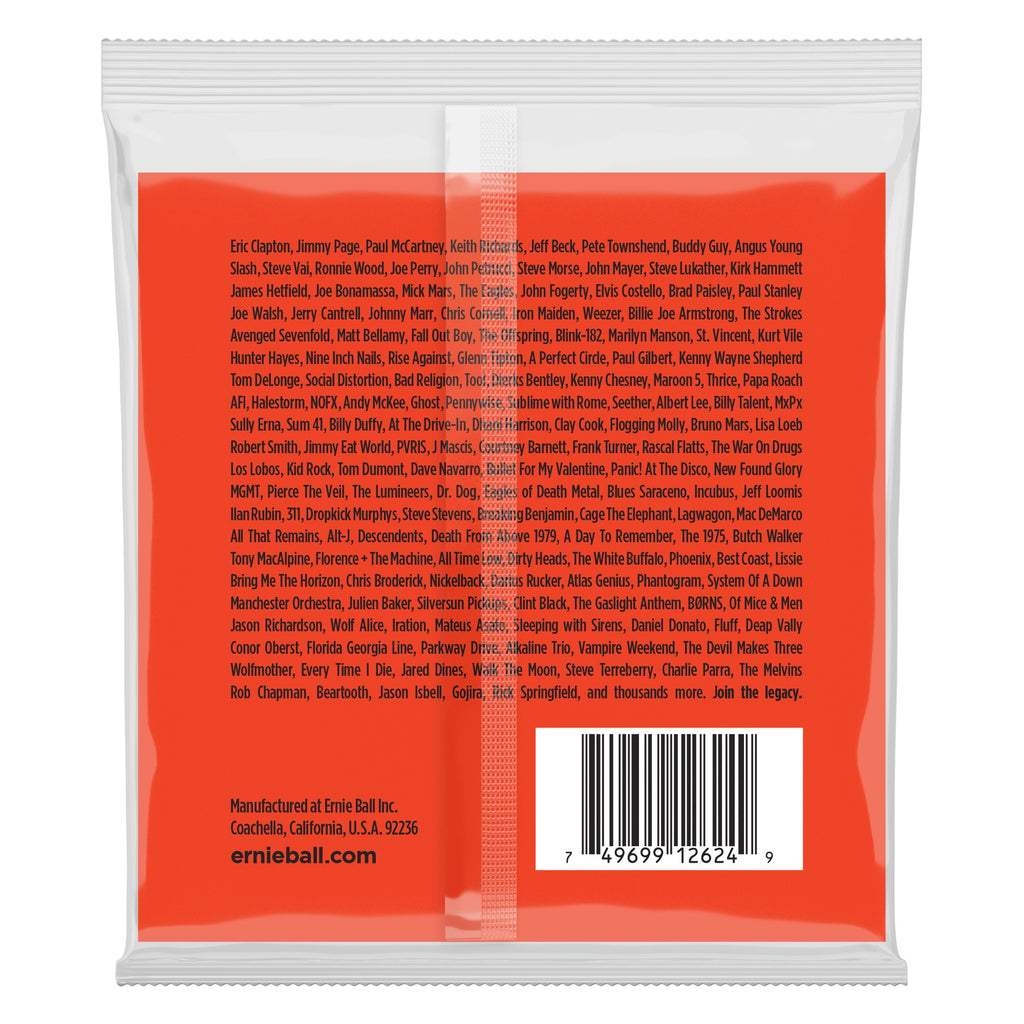 Ernie Ball electric guitar strings set with skinny top and heavy bottom, 8-string pack for electric guitars.