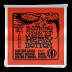 Ernie Ball Skinny Top Heavy Bottom Slinky 8-string electric guitar strings, showing the package with eight guitar strings on a white background.