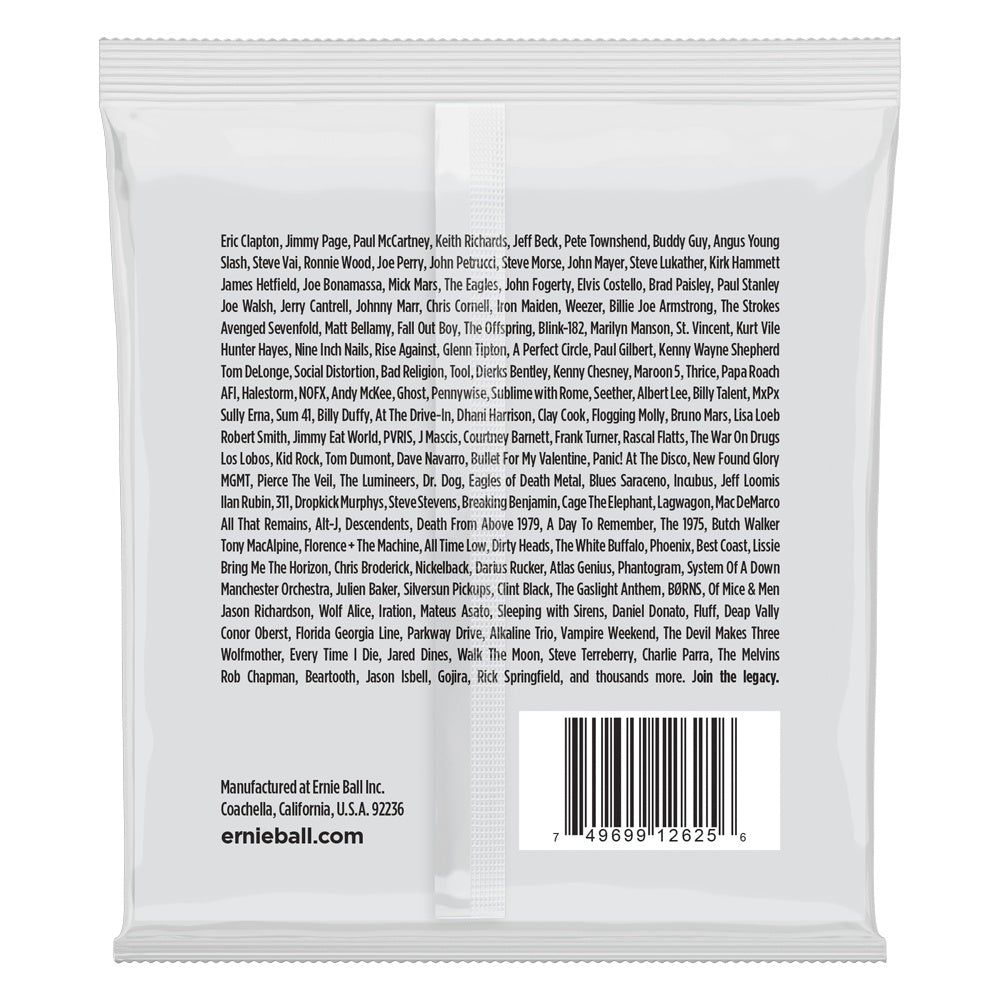 Ernie Ball Slinky 8-string nickel wound electric guitar strings, close-up of the packaged strings for electric guitar playing.