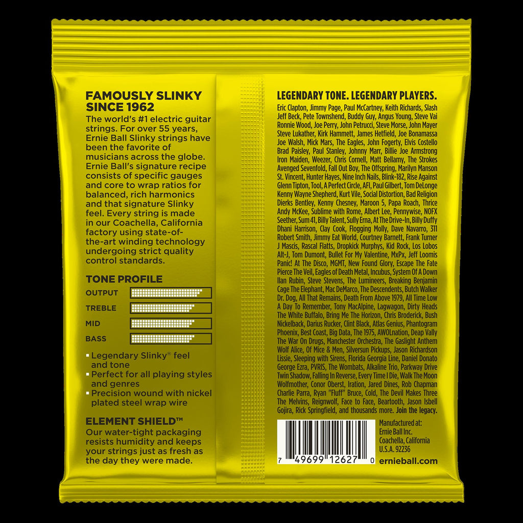 Electric guitar strings by Mega Music, Ernie Ball 2627 Beefy Slinky Nickel Wound, shown in a clear close-up image.