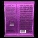 Ernie Ball Power Slinky 5-string nickel wound electric bass strings, close-up of shiny metal strings on a bass guitar.