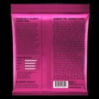 Close-up of Ernie Ball 2854 Super Slinky Short Scale Bass Guitar Strings, showing the packaging and string details.