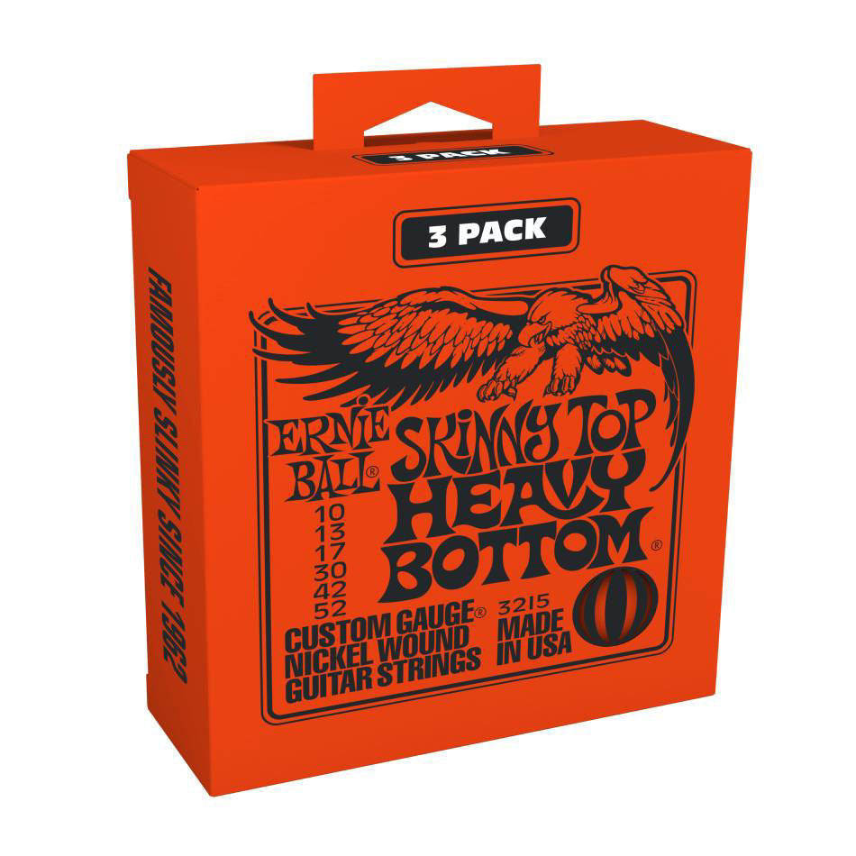 Ernie Ball 3215 electric guitar strings, 10-52 gauge, nickel wound, skinny top heavy bottom, 3-pack on a guitar string set image.