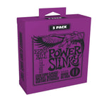 Ernie Ball 3220 Power Slinky electric guitar strings in 11-48 nickel wound, three-pack, shown on a guitar.