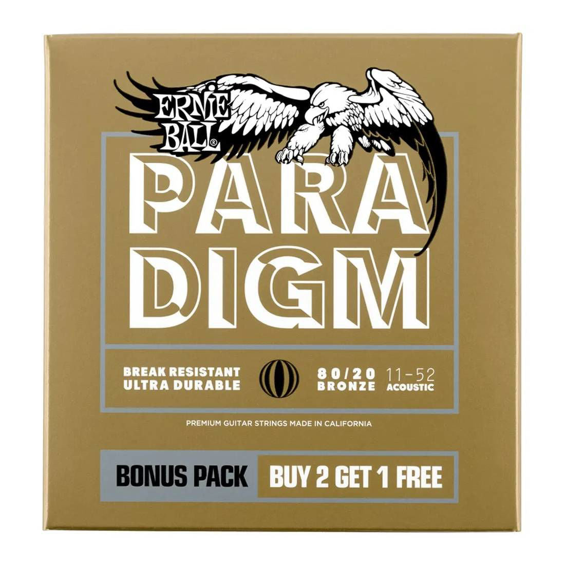 Ernie Ball 3328 11-52  Paradigm Light 80 - 20 Bronze Acoustic Guitar Strings 3 Pack